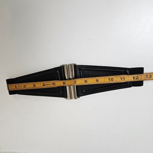 Express Elastic Front Slide Close Belt XS/S‎ Black Faux Leather Stretch - Picture 7 of 7